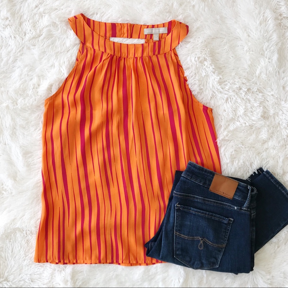 Banana Republic orange and pink sleeveless top